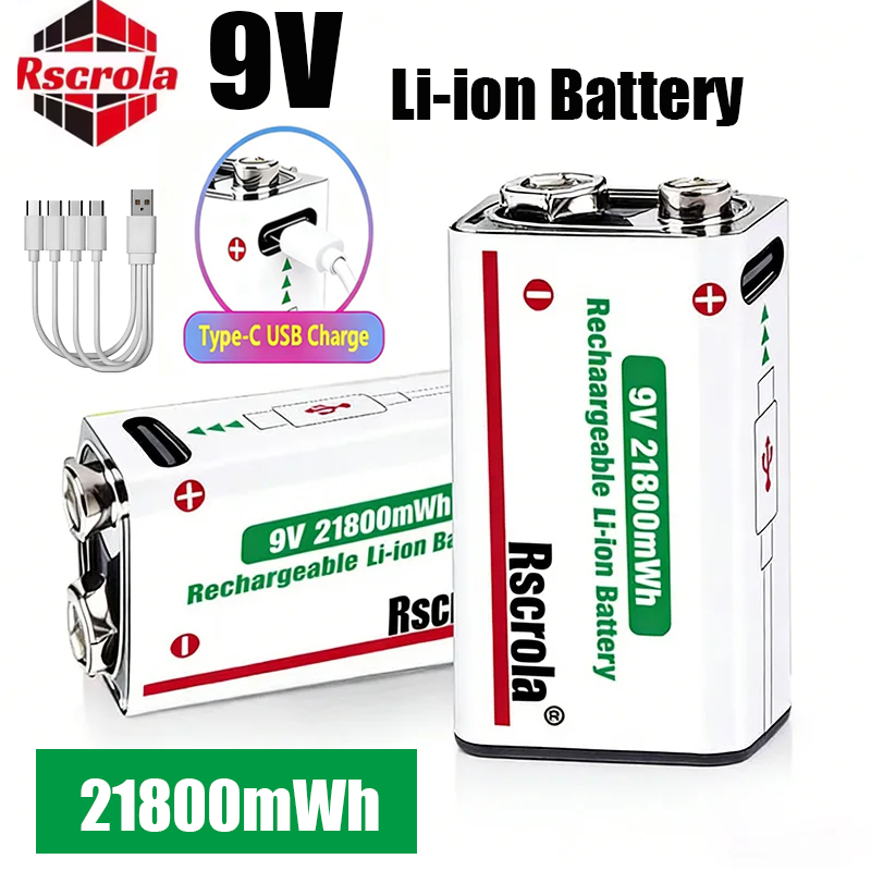 Smoke Detector Interconnected - USB-C Rechargable 9V Lithium ion Battery